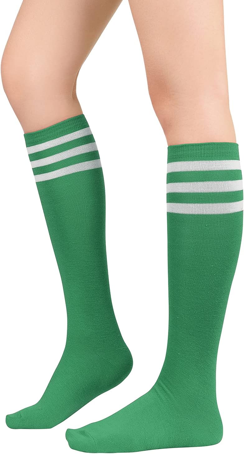 Knee High Socks for Women Striped Athletic Long Tall Tube Socks Outdoor Sports Casual Thigh High Stockings